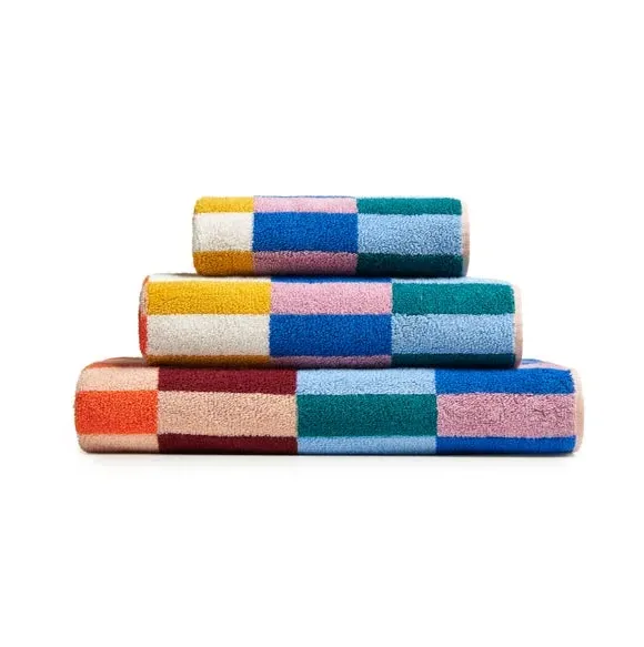 Plush Towel with Stripes - Multicolor, Cotton