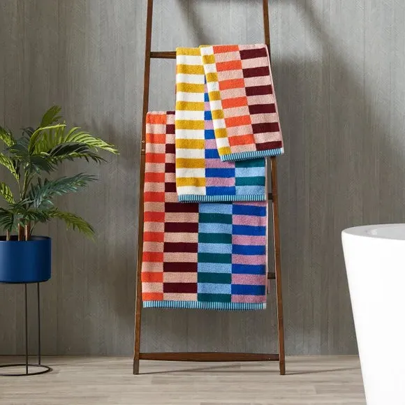 Plush Towel with Stripes - Multicolor, Cotton