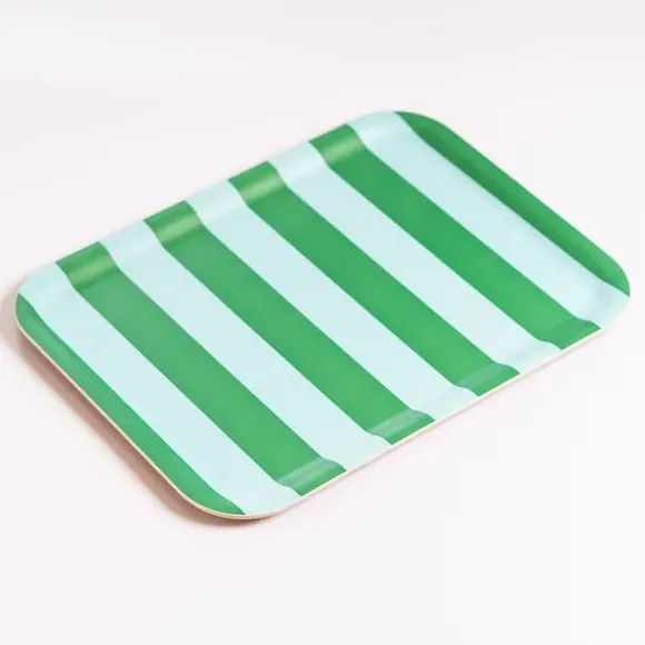 Rectangle Serving Tray Stripe Design - Green, Plywood