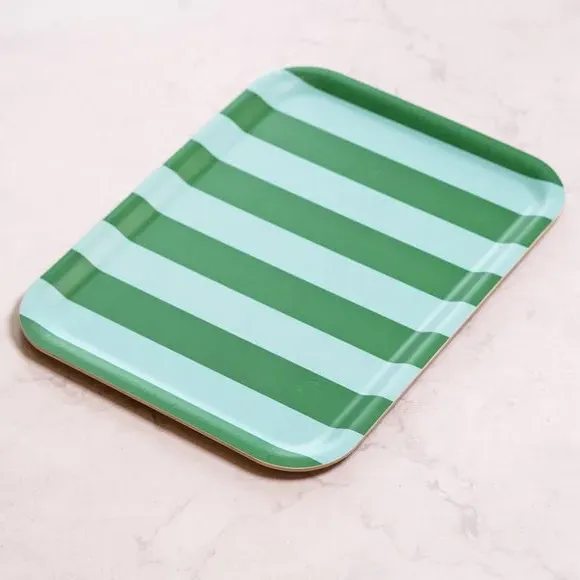 Rectangle Serving Tray Stripe Design - Green, Plywood image