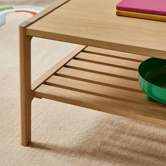 Rectangular Coffee Table with Shelf - Oak