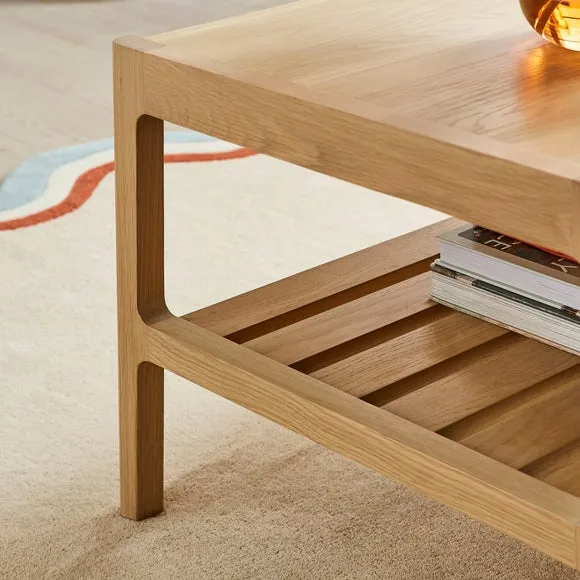 Rectangular Coffee Table with Shelf - Oak