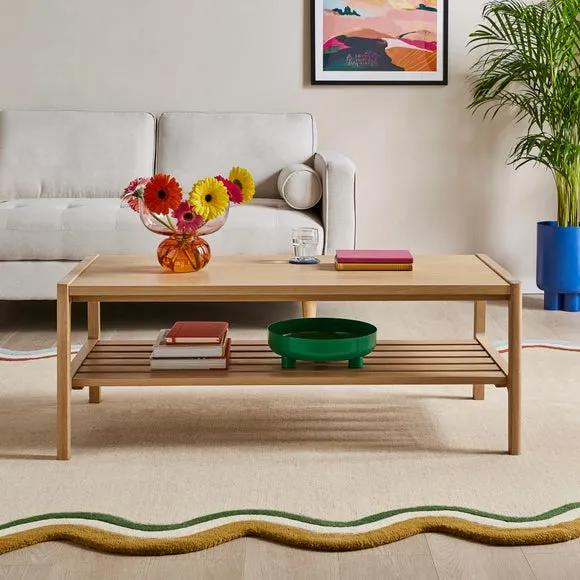 Rectangular Coffee Table with Shelf - Oak image