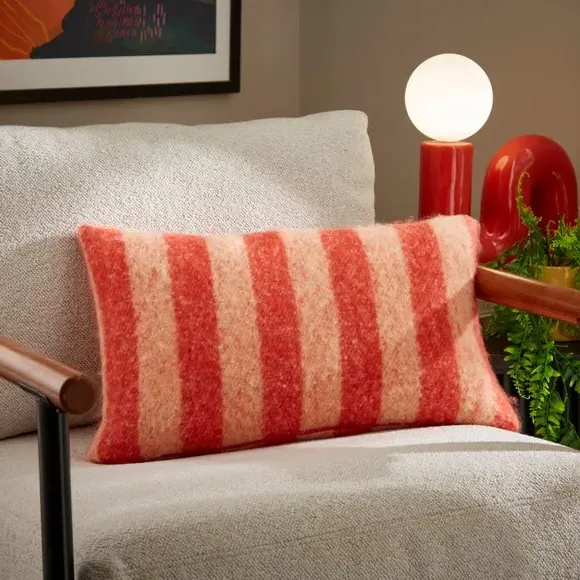 Rectangular Cushion with Stripes - Red, Mohair