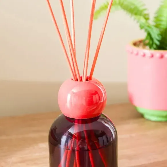 Reed Diffuser with Ceramic Collar - Red, Glass
