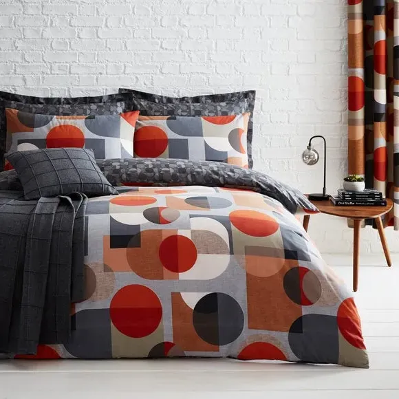 Reversible Duvet Cover Set - Orange, Polycotton