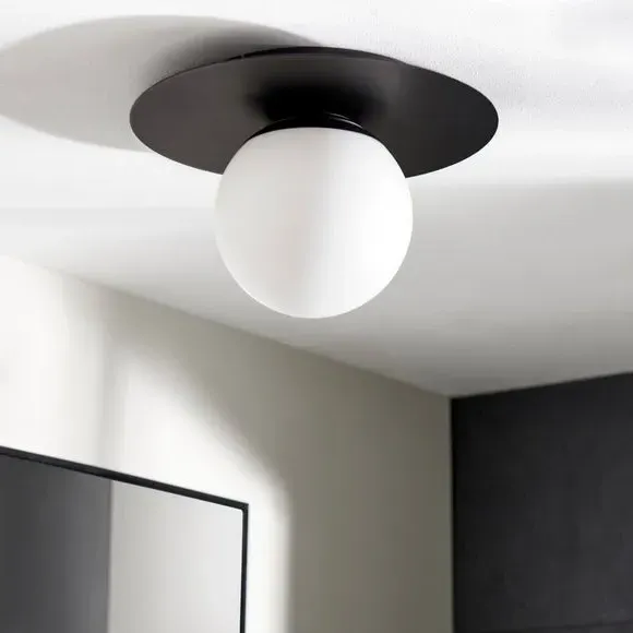 Round Flush Ceiling Light - Black, Glass