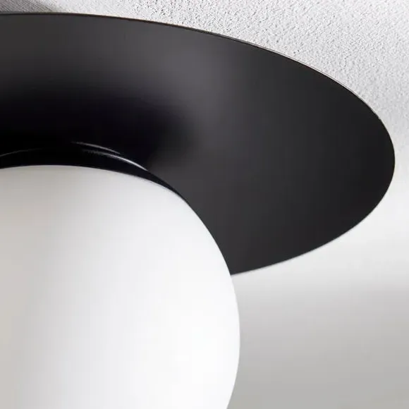 Round Flush Ceiling Light - Black, Glass