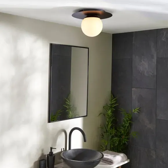 Round Flush Ceiling Light - Black, Glass