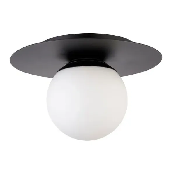 Round Flush Ceiling Light - Black, Glass