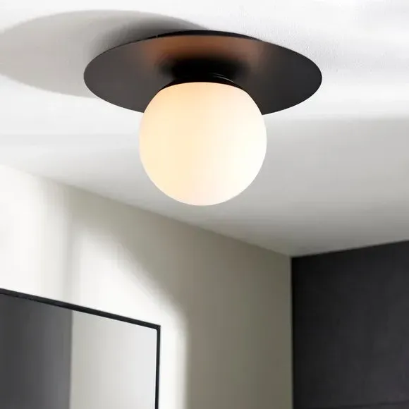 Round Flush Ceiling Light - Black, Glass image