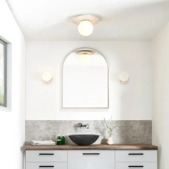 Round Flush Ceiling Light - White, Glass