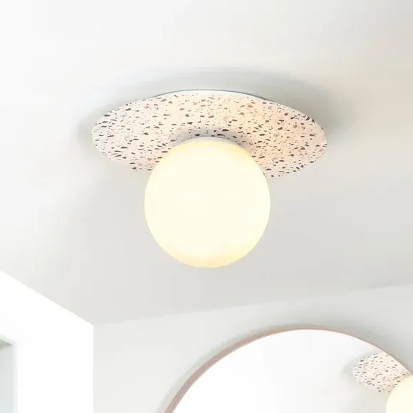 Round Flush Ceiling Light - White, Glass