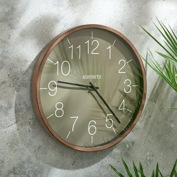 Round Wall Clock Indoor Outdoor - Walnut