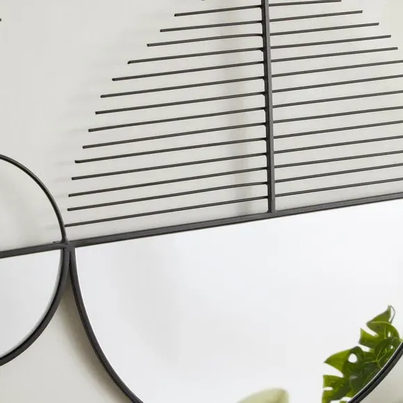 Round Wall Mirror Art - Black, Iron & Glass