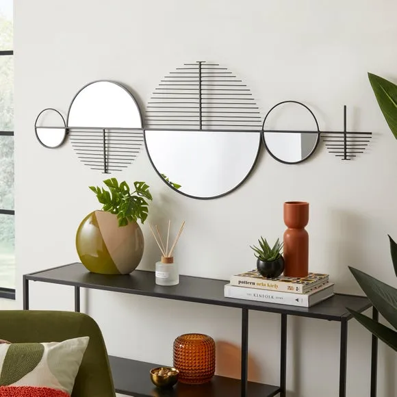 Round Wall Mirror Art - Black, Iron & Glass image