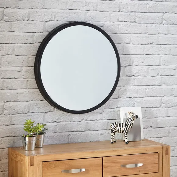 Round Wall Mirror with Border - Black