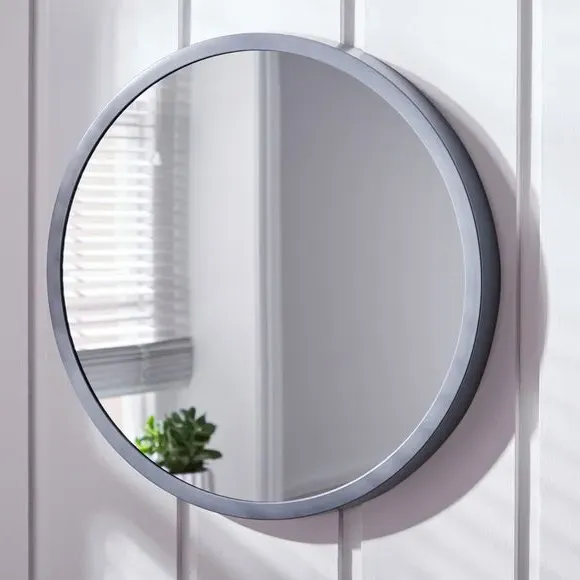 Round Wall Mirror with Border - Grey