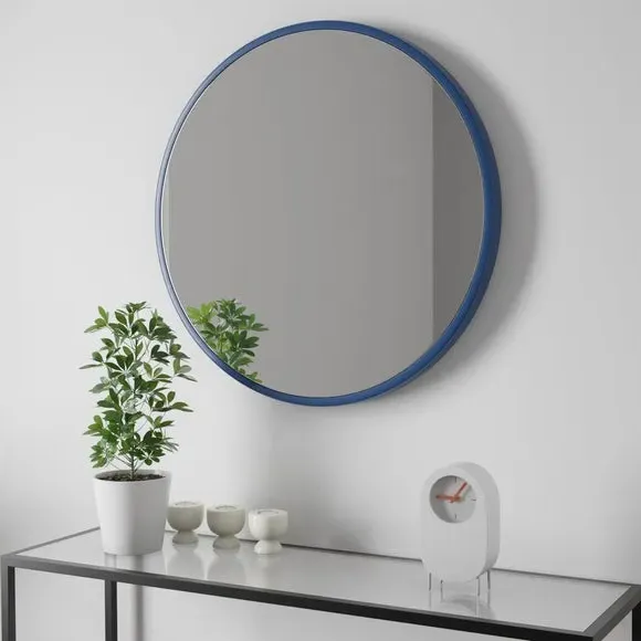 Round Wall Mirror with Border - Navy image
