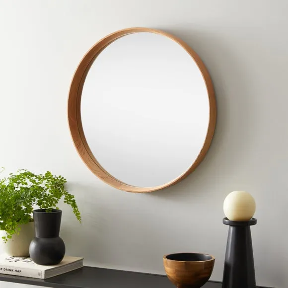 Round Wall Mirror with Frame - Light Oak image