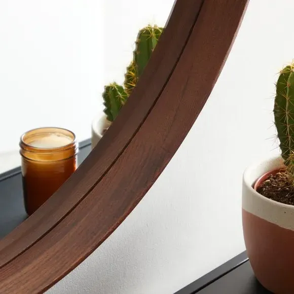 Round Wall Mirror with Frame - Walnut, Oak
