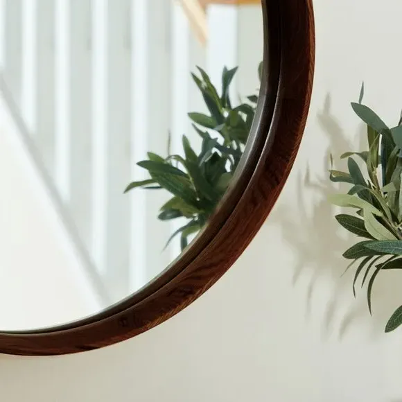 Round Wall Mirror with Frame - Walnut, Oak