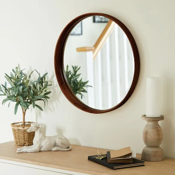 Round Wall Mirror with Frame - Walnut, Oak