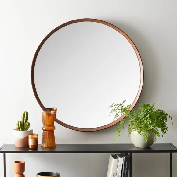 Round Wall Mirror with Frame - Walnut, Oak