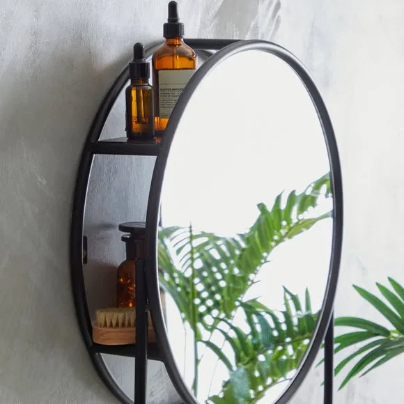 Round Wall Mirror with Storage - Black, Matte