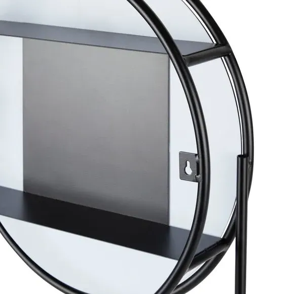 Round Wall Mirror with Storage - Black, Matte
