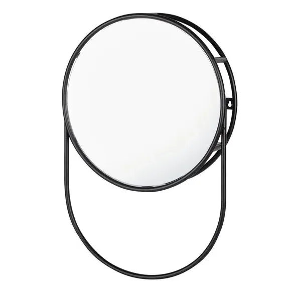 Round Wall Mirror with Storage - Black, Matte