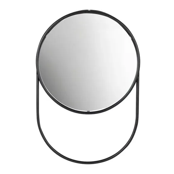 Round Wall Mirror with Storage - Black, Matte