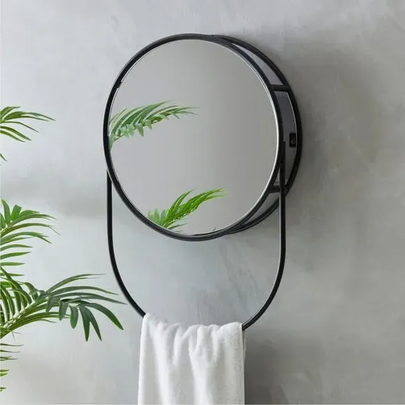 Round Wall Mirror with Storage - Black, Matte
