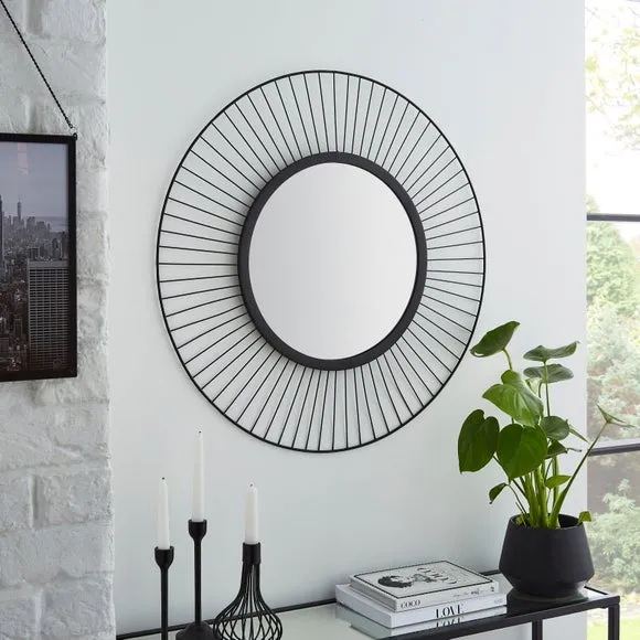 Round Wall Mirror with Wire Frame - Black, Iron