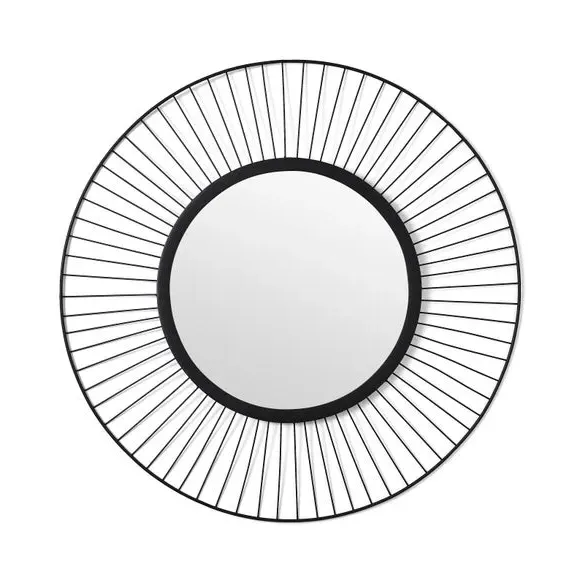 Round Wall Mirror with Wire Frame - Black, Iron