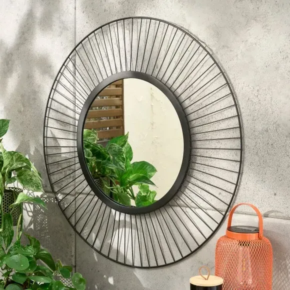 Round Wall Mirror with Wire Frame - Black, Iron image