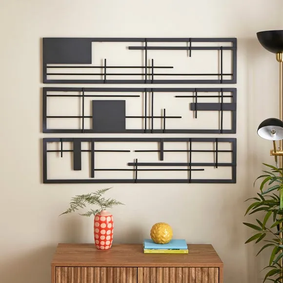 Set of 3 Wall Art Panels - Black, Metal