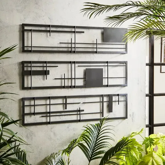 Set of 3 Wall Art Panels - Black, Metal image