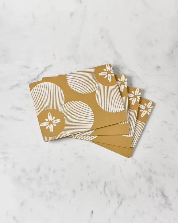 Set of 4 Placemats Floral Design - Cream