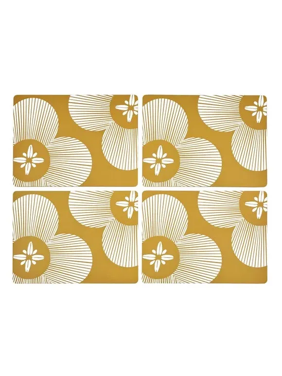 Set of 4 Placemats Floral Design - Cream