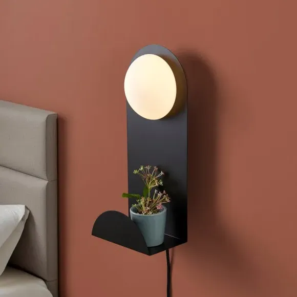 Shelved Wall Light with Dimmer - Black
