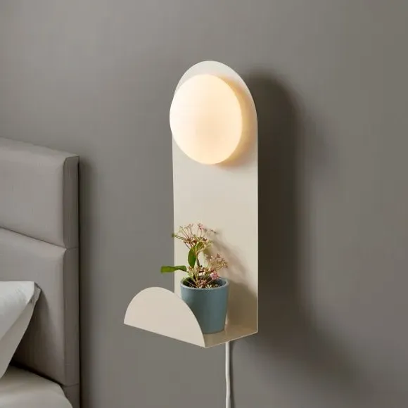 Shelved Wall Light with Dimmer - Taupe