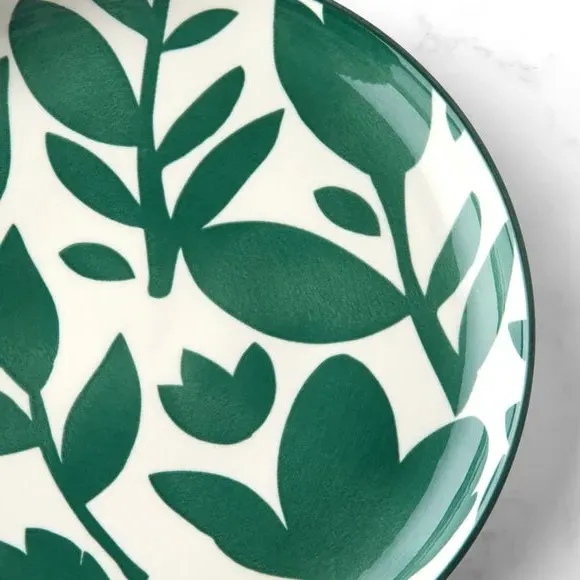 Side Plate with Floral Design - Green, Stoneware