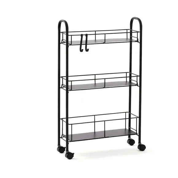 Slimline Storage Trolley with Wheels - Black, Metal