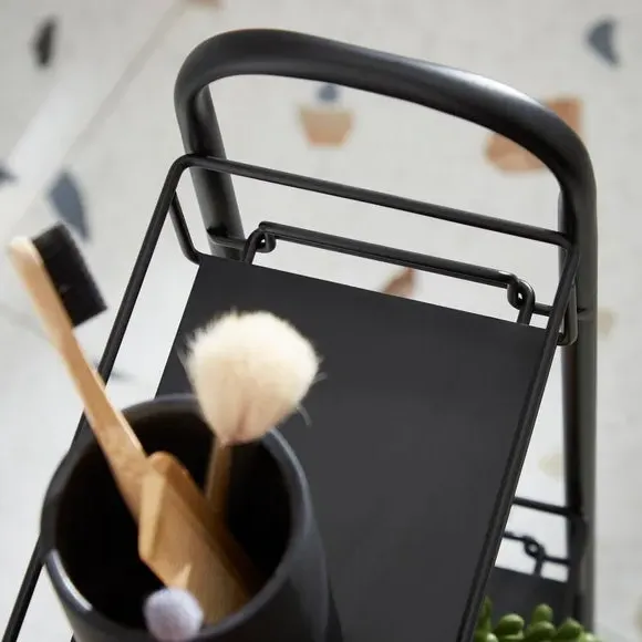 Slimline Storage Trolley with Wheels - Black, Metal