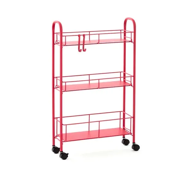 Slimline Storage Trolley with Wheels - Fuchsia, Metal