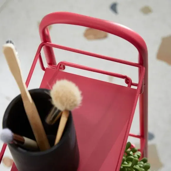 Slimline Storage Trolley with Wheels - Fuchsia, Metal