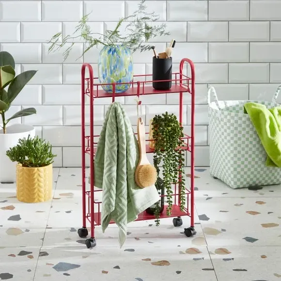 Slimline Storage Trolley with Wheels - Fuchsia, Metal