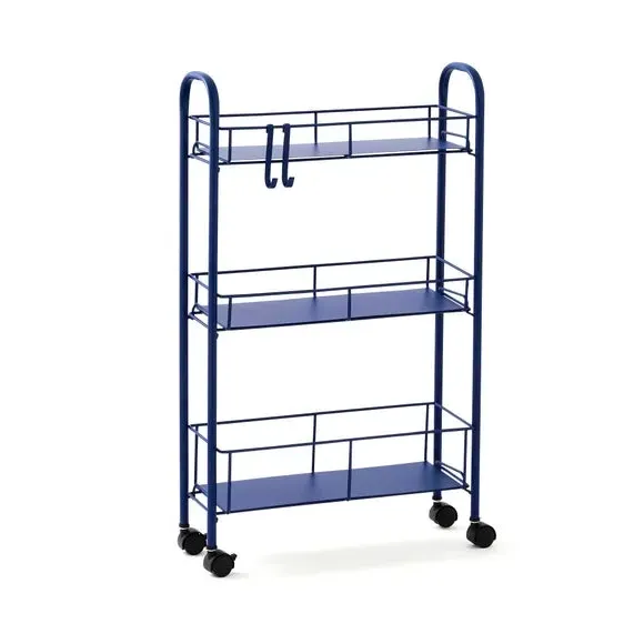 Slimline Storage Trolley with Wheels - Navy, Metal