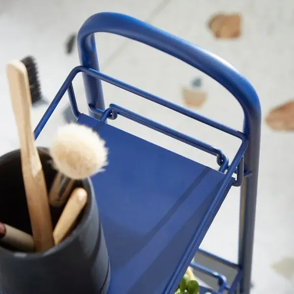 Slimline Storage Trolley with Wheels - Navy, Metal